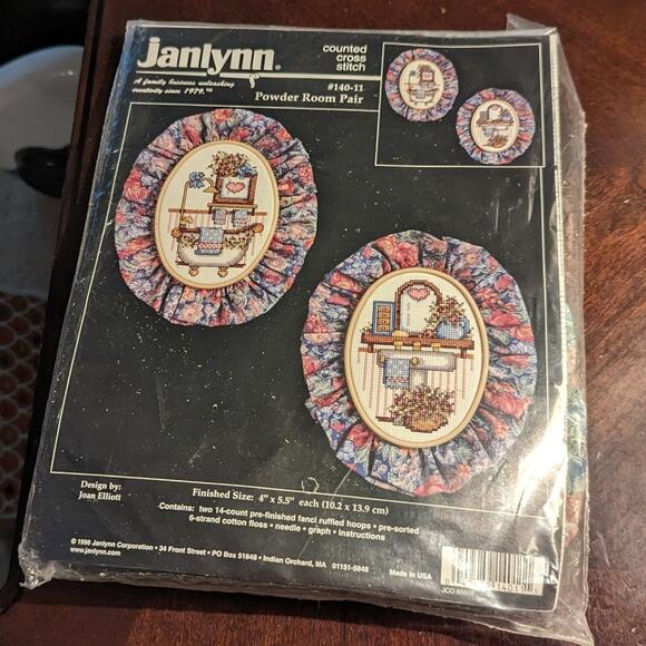 NEW Vintage Janlynn Cross Stitch Powder Room Pair 140-11 Bathroom - Picture 1 of 5